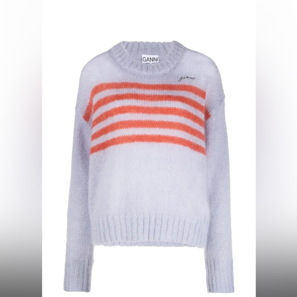 GANNI crew-neck striped long-sleeve jumper XS